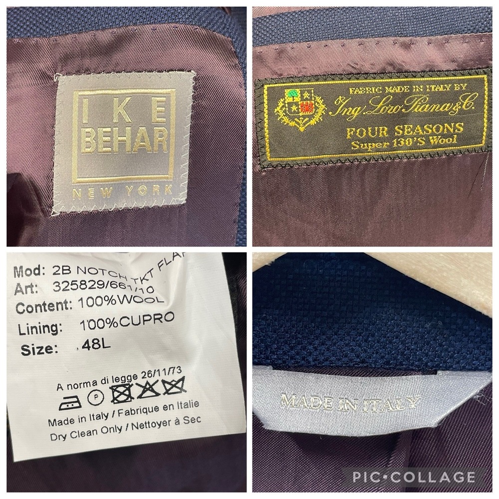 Ike Behar Loro Piana Mens 48L Blazer Navy 2 Button Wool Ticket Pocket Summertime - Picture 7 of 12